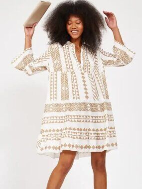 Silk and Salt The Perfect Sundress - White & Khaki Tribal Print Mini - Size M